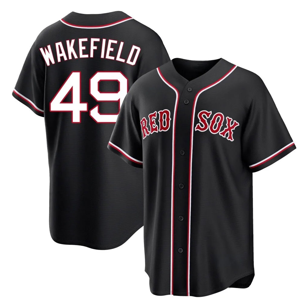 Crovyle B.Red Sox #49 Tim Wakefield Player Black Out Home Game Stitched Jerseys