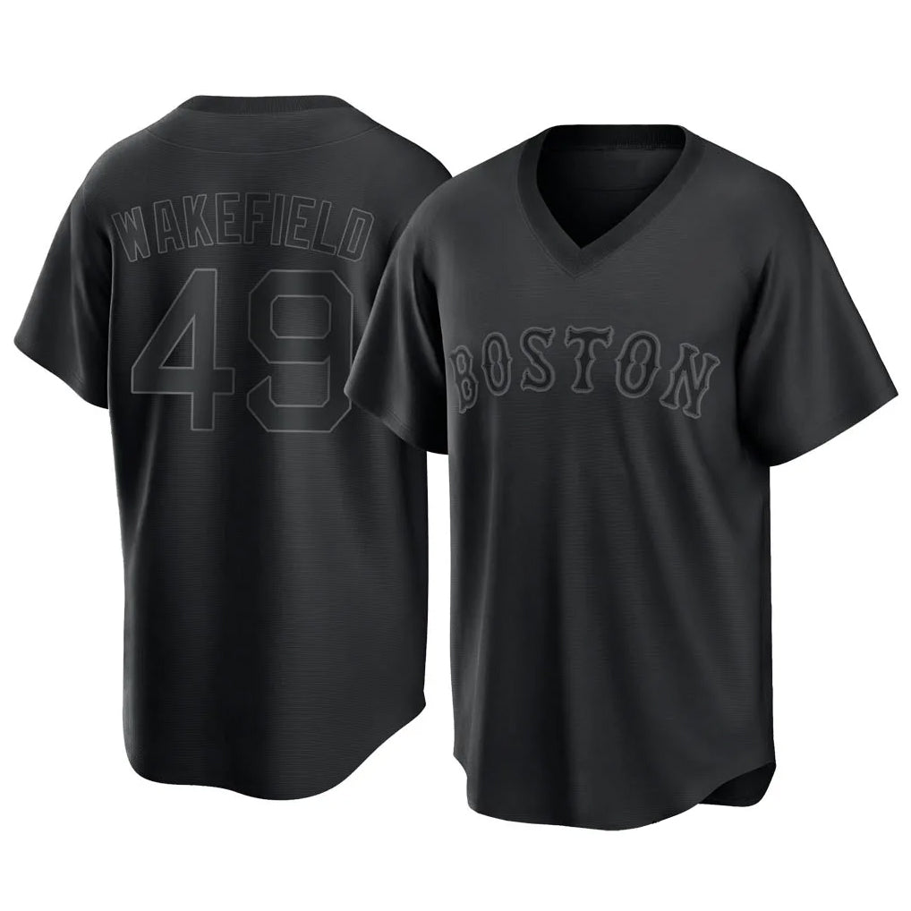 Crovyle B.Red Sox #49 Tim Wakefield Player Black T-shirt Home Game Stitched Jerseys