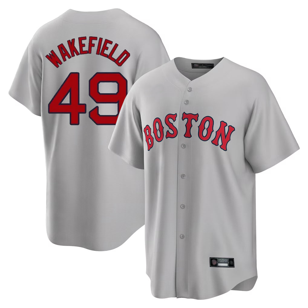 Crovyle B.Red Sox #49 Tim Wakefield Player Gray Road Home Game Stitched Jerseys