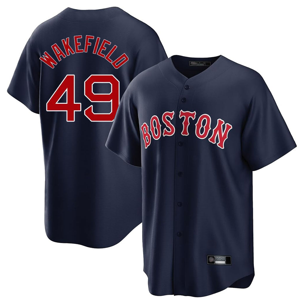 Crovyle B.Red Sox #49 Tim Wakefield Player Navy Home Game Stitched Jerseys