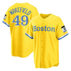 Crovyle B.Red Sox #49 Tim Wakefield Player Yellow Home Game Stitched Jerseys