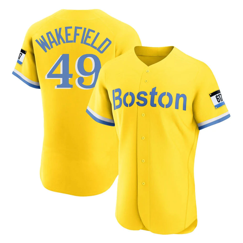 Crovyle B.Red Sox #49 Tim Wakefield Player Yellow Limited Elite Home Game Stitched Jerseys