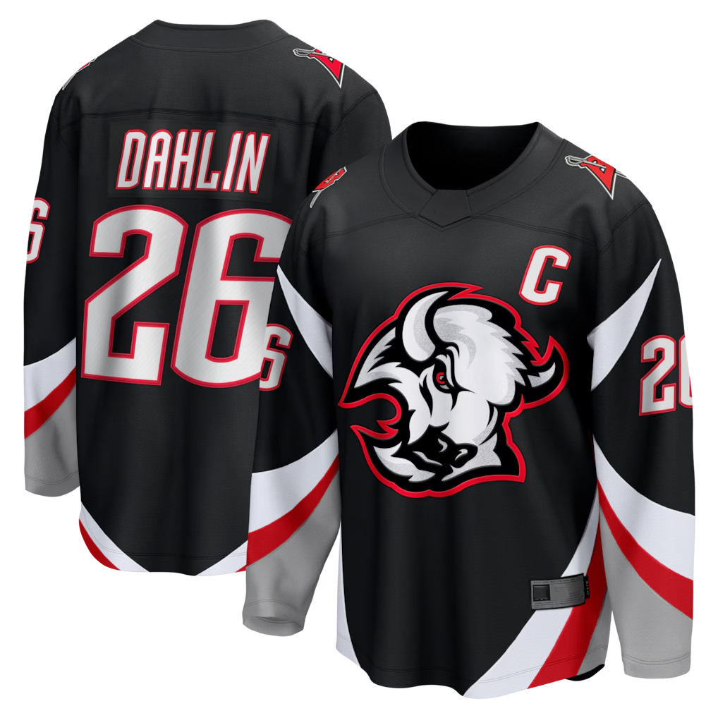 Crovyle B.Sabres #26 Rasmus Dahlin Black Alternate Captain Patch Breakaway Stitched Jerseys