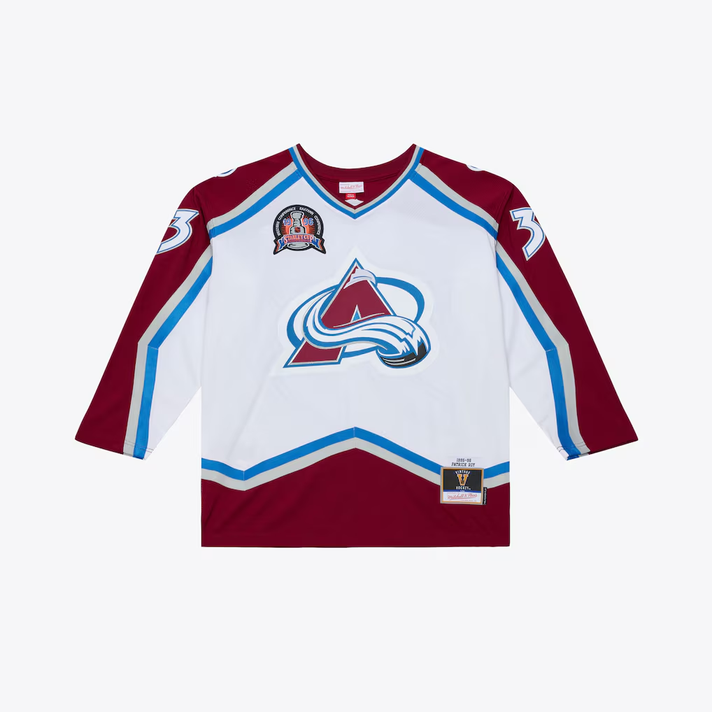 Crovyle C.Avalanche Patrick Roy Mitchell & Ness White 1995 Power Play Jerseys