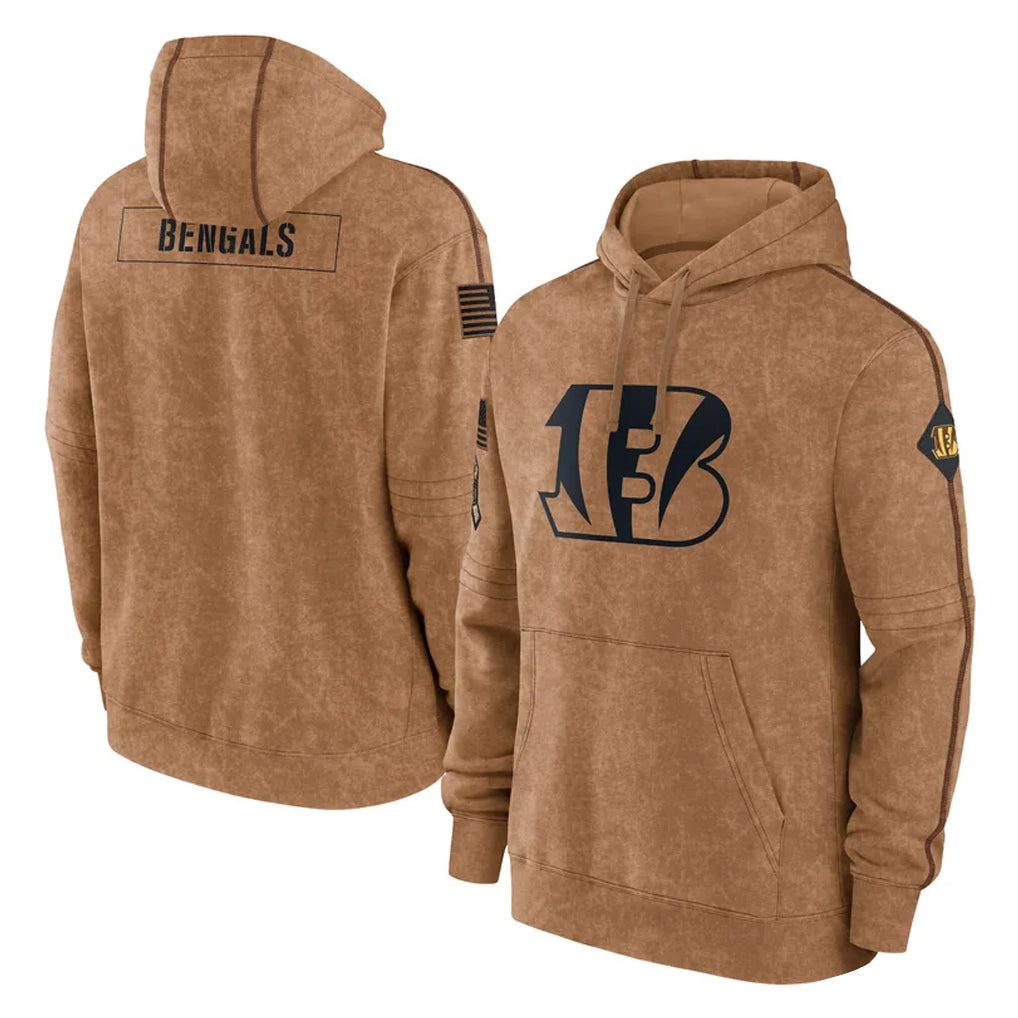 Crovyle C.Bengals Brown Salute to Service Pullover Hoodie Limited Blank Player Stitched Jerseys