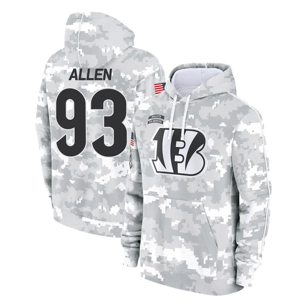 Crovyle C.Bengals #93 Jonathan Allen Player Arctic Camo Salute to Service Pullover Hoodie Limited Stitched Jerseys