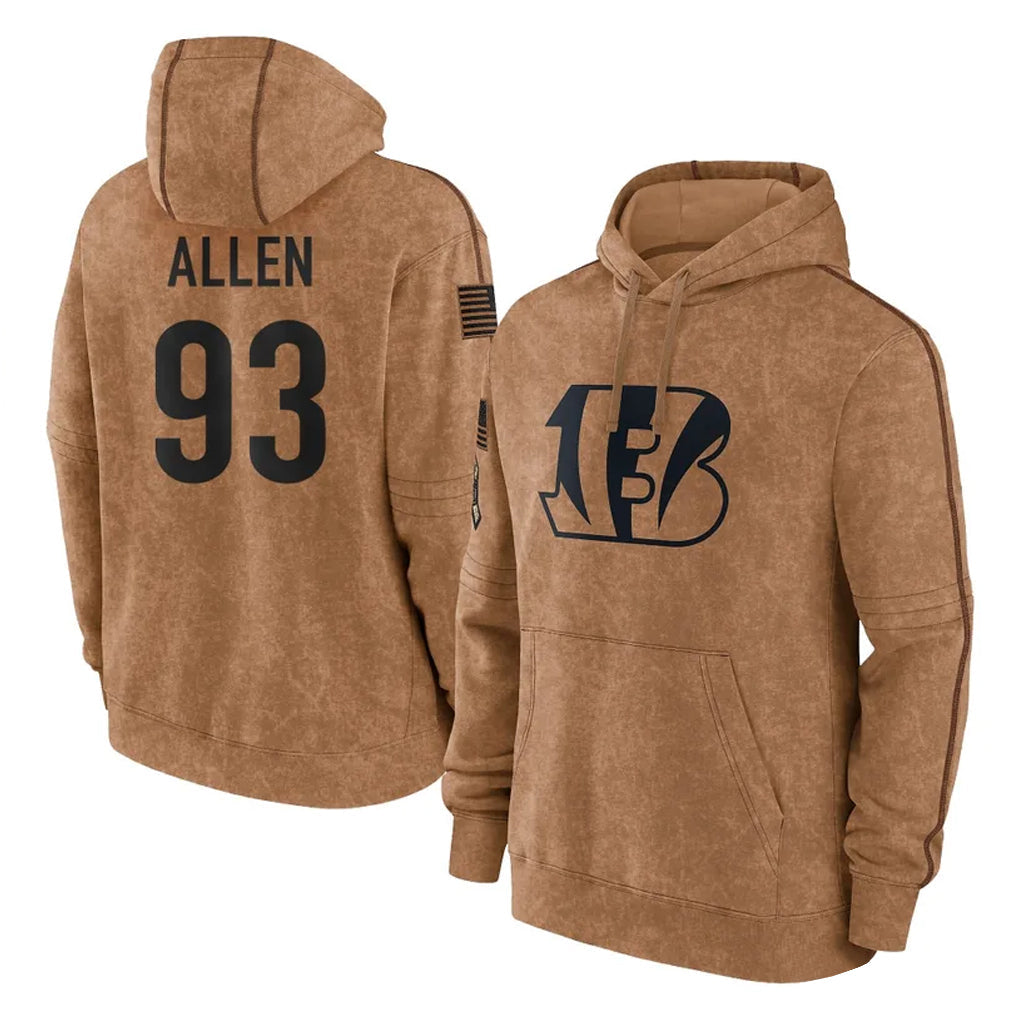 Crovyle C.Bengals #93 Jonathan Allen Player Brown Salute to Service Pullover Hoodie Limited Stitched Jerseys