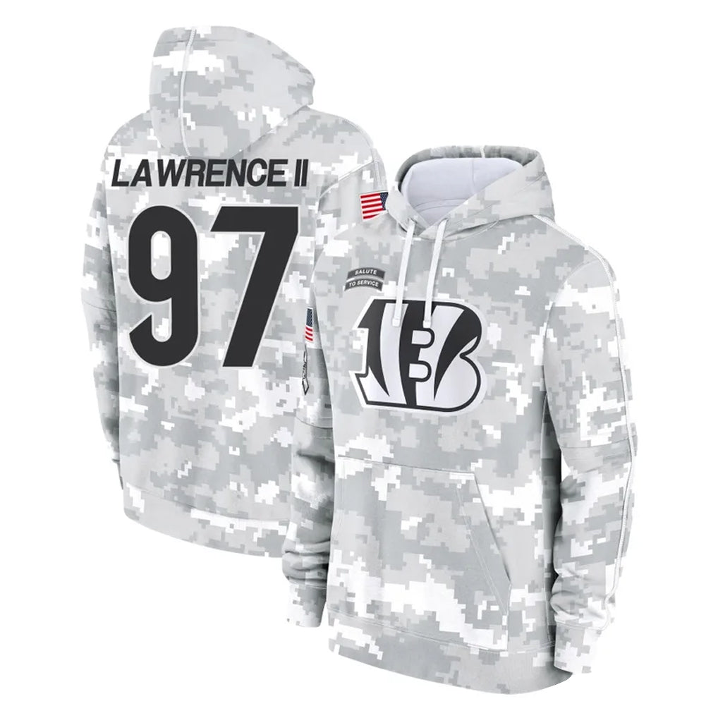 Crovyle C.Bengals #97 Dexter Lawrence II Player Arctic Camo Salute to Service Pullover Hoodie Limited Stitched Jerseys