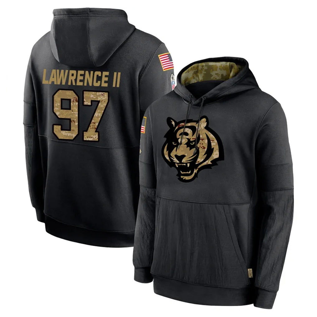 Crovyle C.Bengals #97 Dexter Lawrence II Player Black Salute to Service Pullover Hoodies Limited Stitched Jerseys