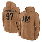 Crovyle C.Bengals #97 Dexter Lawrence II Player Brown Salute to Service Pullover Hoodie Limited Stitched Jerseys