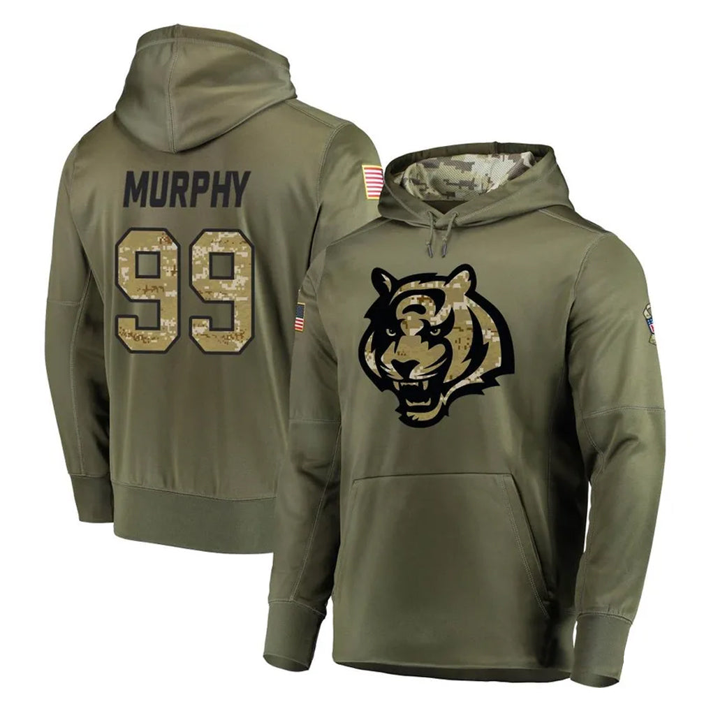 Crovyle C.Bengals #99 Myles Murphy Player Olive Salute to Service Pullover Hoodies Home Game Stitched Jerseys