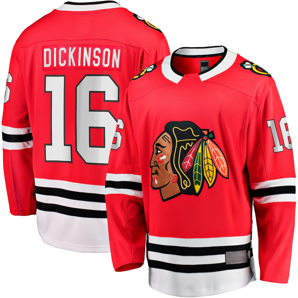 Crovyle C.Blackhawks #16 Jason Dickinson Red Home Breakaway Jerseys