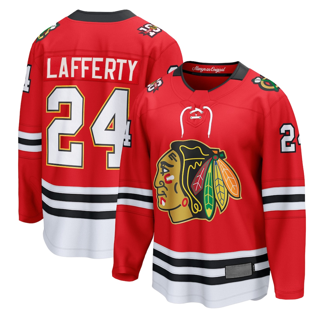 Crovyle C.Blackhawks #24 Sam Lafferty Red Centennial Breakaway Player Jerseys