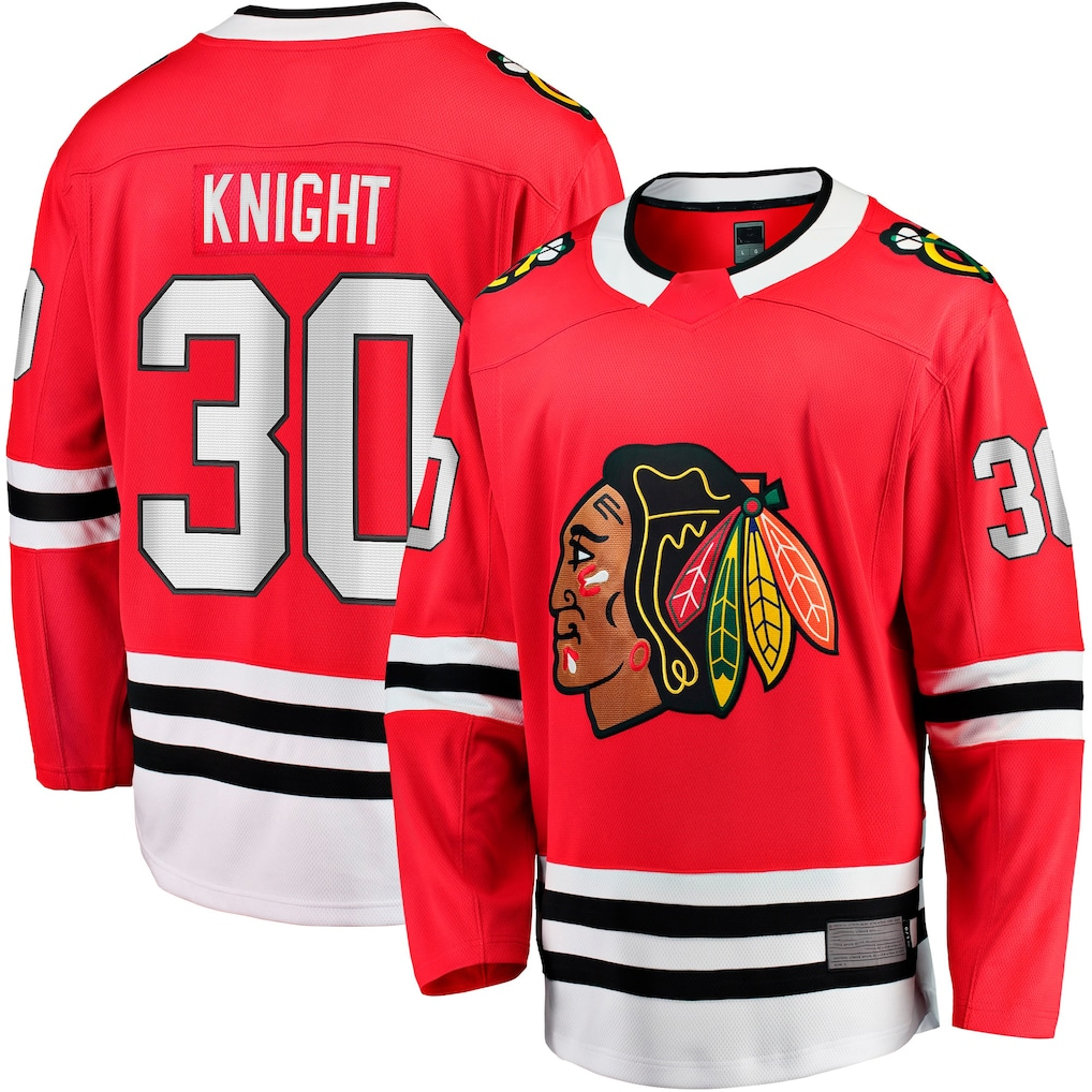 Crovyle C.Blackhawks #30 Spencer Knight Red Home Breakaway Jerseys