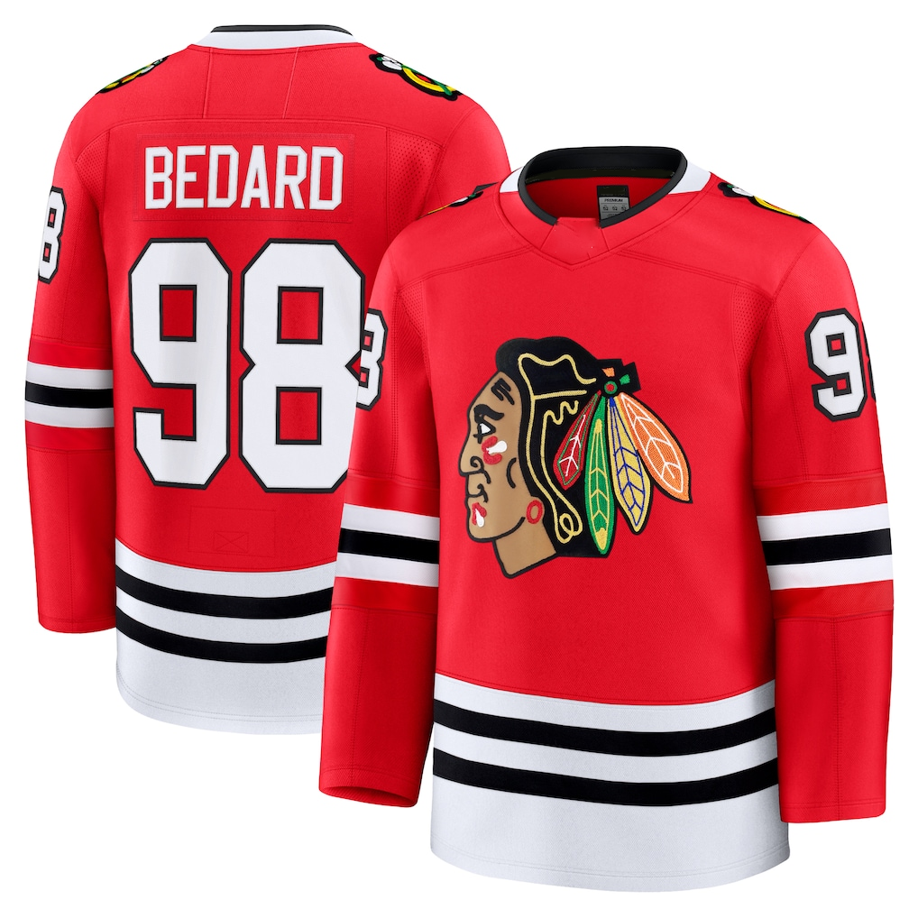 Crovyle C.Blackhawks #98 Connor Bedard Red Home Premium Jerseys