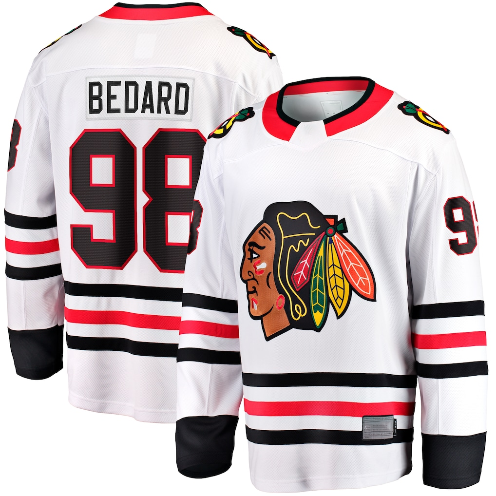 Crovyle C.Blackhawks #98 Connor Bedard White Away Breakaway Player Jerseys