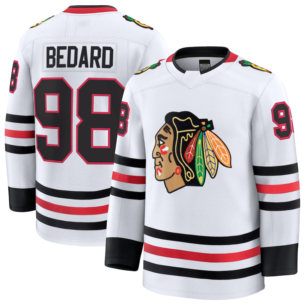 Crovyle C.Blackhawks #98 Connor Bedard White Away Premium Jerseys
