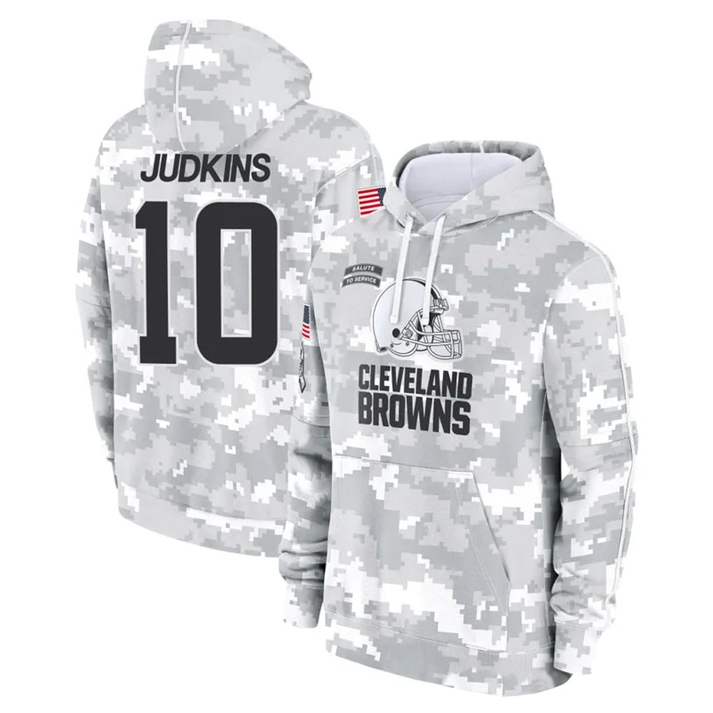 Crovyle C.Browns #10 Quinshon Judkins Player Arctic Camo Salute to Service Hoodies Limited Game Stitched Jerseys
