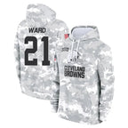 Crovyle C.Browns #21 Denzel Ward Player Arctic Camo Salute to Service Hoodies Limited Game Stitched Jerseys