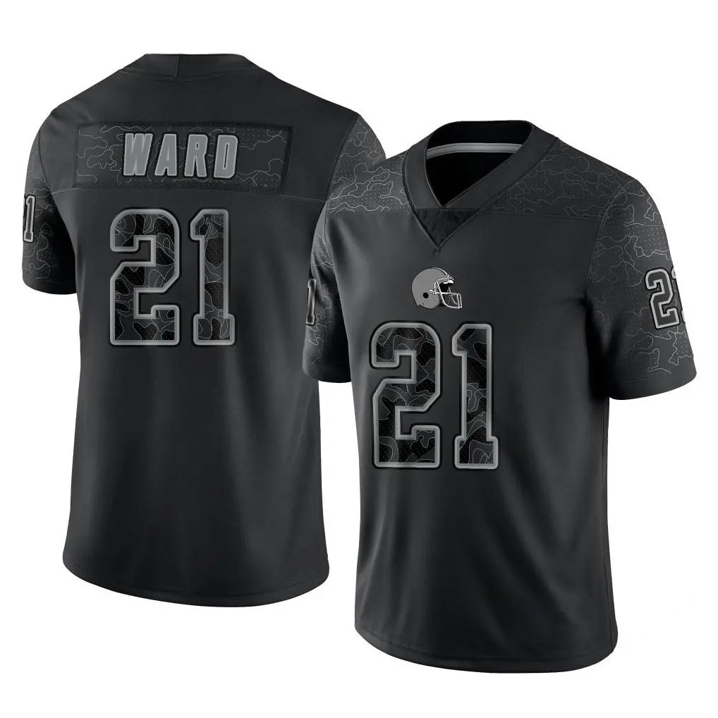 Crovyle C.Browns #21 Denzel Ward Player Black Reflective Home Game Stitched Jerseys