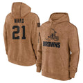 Crovyle C.Browns #21 Denzel Ward Player Brown Salute to Service Hoodies Limited Game Stitched Jerseys