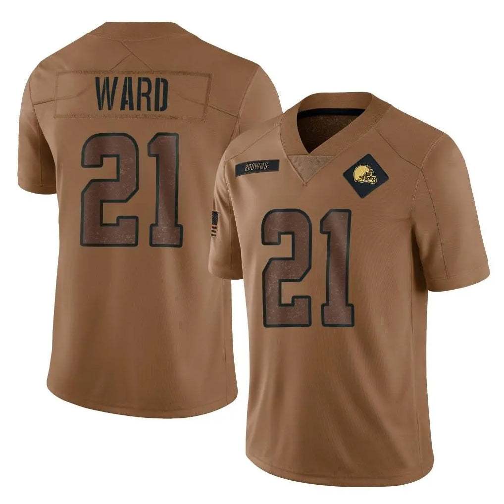 Crovyle C.Browns #21 Denzel Ward Player Brown Salute to Service Limited Home Game Stitched Jerseys