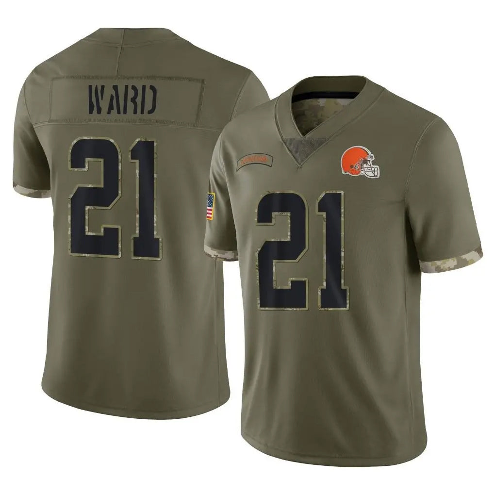 Crovyle C.Browns #21 Denzel Ward Player Olive Salute to Service Limited Game Stitched Jerseys