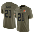 Crovyle C.Browns #21 Denzel Ward Player Olive Salute to Service Limited Game Stitched Jerseys