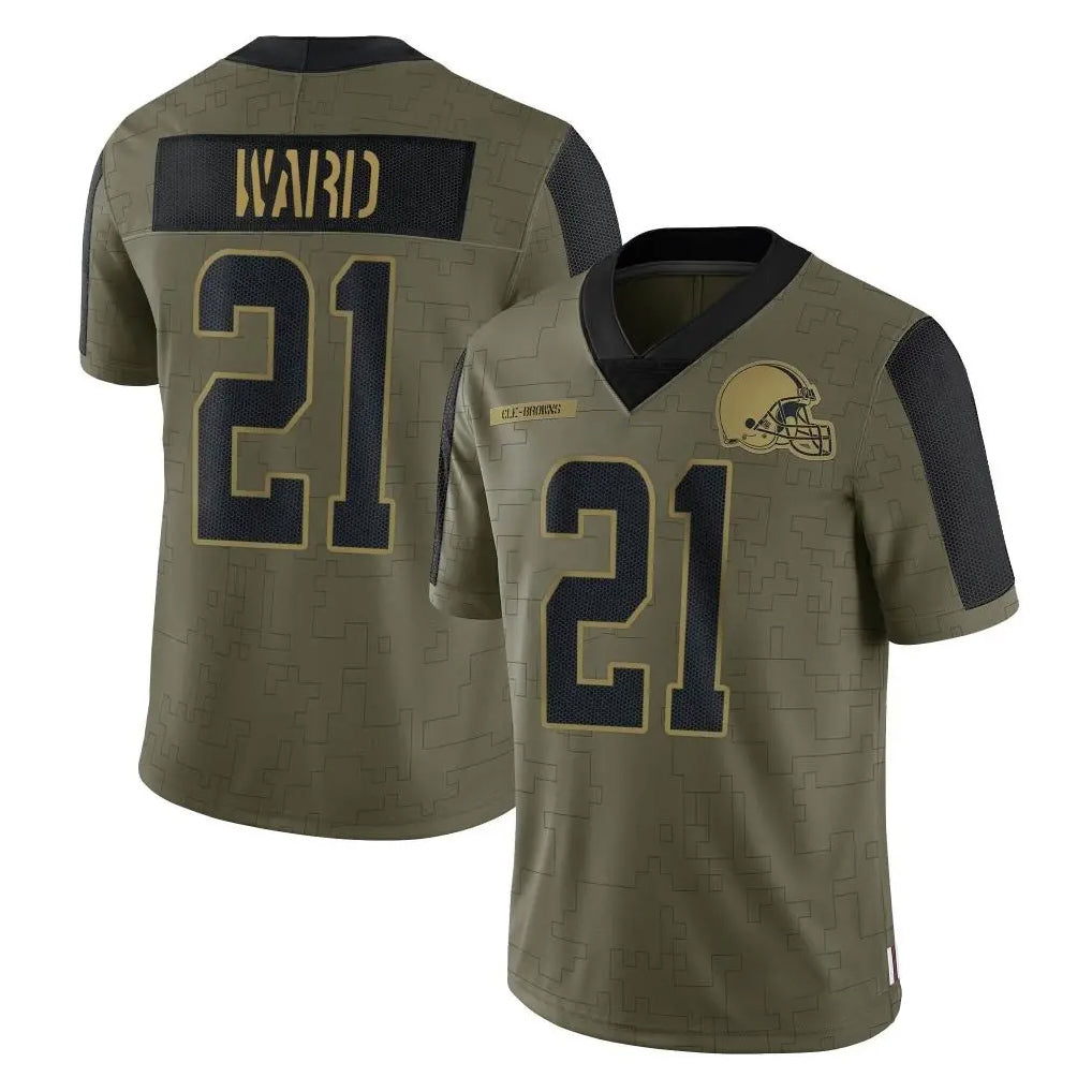 Crovyle C.Browns #21 Denzel Ward Player Olive Salute to Service Limited Home Game Stitched Jerseys