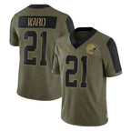 Crovyle C.Browns #21 Denzel Ward Player Olive Salute to Service Limited Home Game Stitched Jerseys