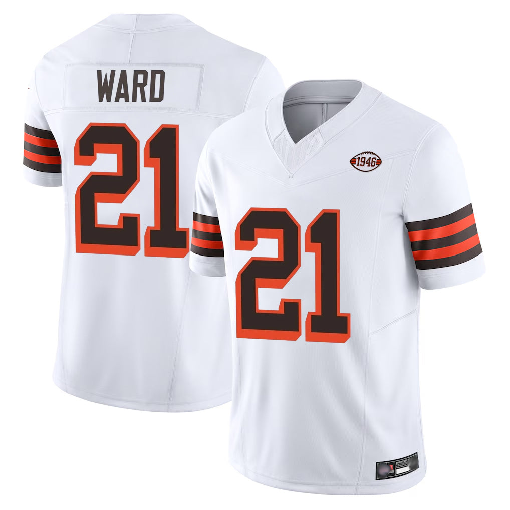 Crovyle C.Browns #21 Denzel Ward Player White Limited Vapor F.U.S.E. Alternate Game Stitched Jerseys