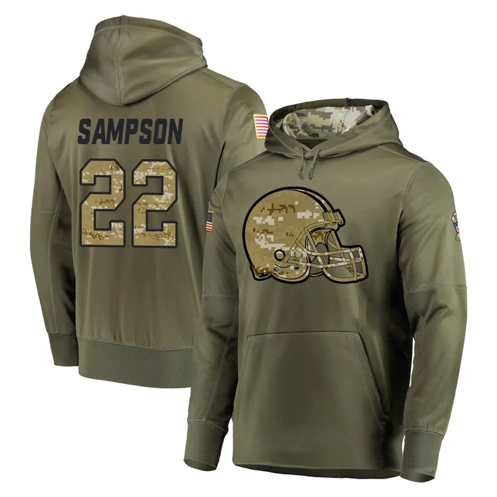Crovyle C.Browns #22 Dylan Sampson Player Olive Salute to Service Pullover Hoodies Home Game Stitched Jerseys