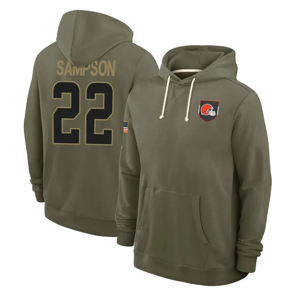 Crovyle C.Browns #22 Dylan Sampson Player Olive Salute to Service Pullover Hoodies Limited Stitched Jerseys