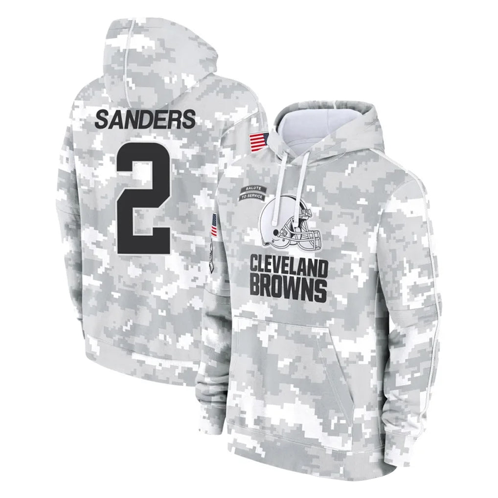 Crovyle C.Browns #2 Shedeur Sanders Player Arctic Camo Salute to Service Hoodies Limited Game Stitched Jerseys