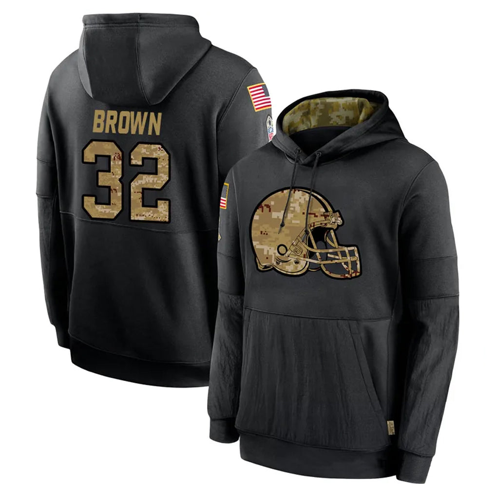 Crovyle C.Browns #32 Jim Brown Player Black Salute to Service Pullover Hoodies Limited Stitched Jerseys