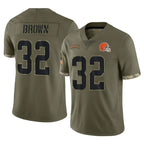 Crovyle C.Browns #32 Jim Brown Player Olive Salute to Service Limited Game Stitched Jerseys