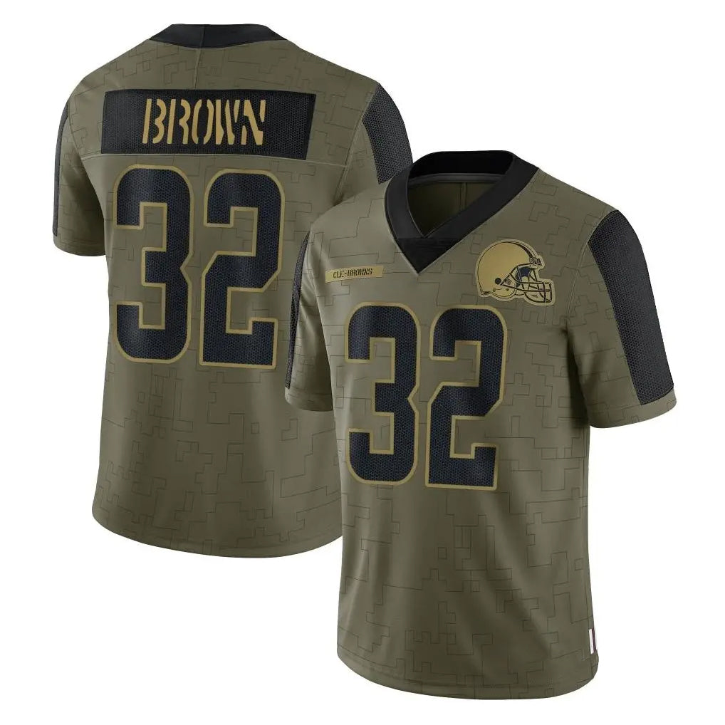 Crovyle C.Browns #32 Jim Brown Player Olive Salute to Service Limited Home Game Stitched Jerseys