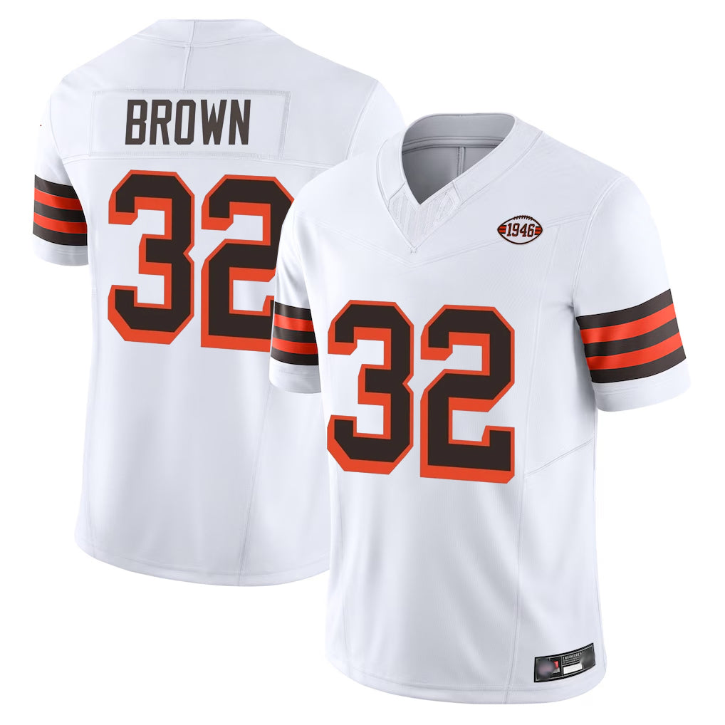 Crovyle C.Browns #32 Jim Brown Player White Limited Vapor F.U.S.E. Alternate Game Stitched Jerseys