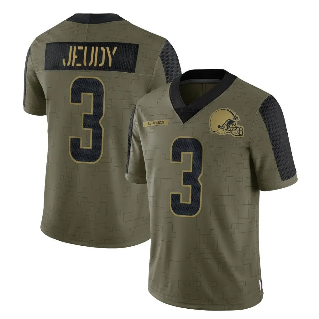Crovyle C.Browns #3 Jerry Jeudy Player Olive Salute to Service Limited Home Game Stitched Jerseys