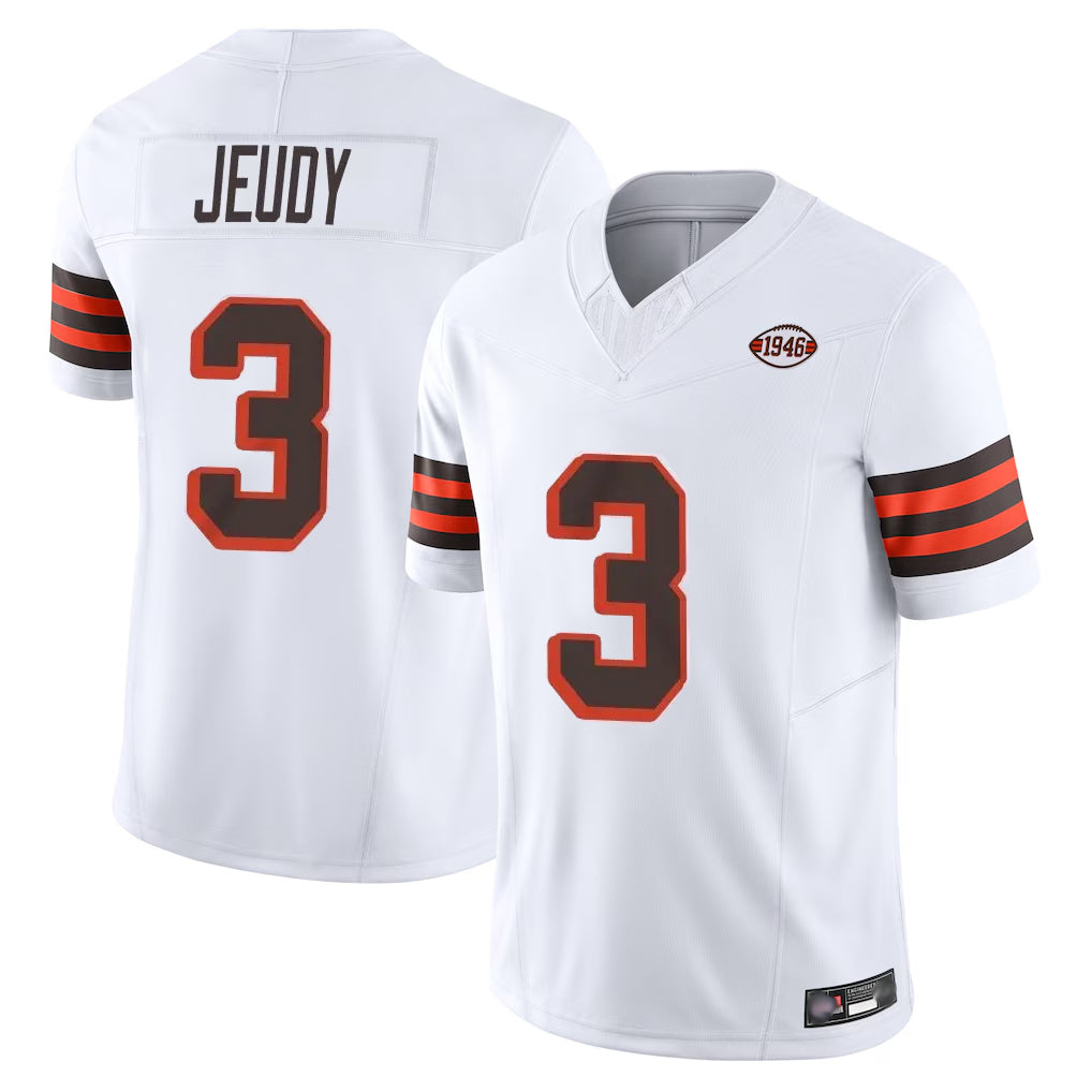 Crovyle C.Browns #3 Jerry Jeudy Player White Limited Vapor F.U.S.E. Alternate Game Stitched Jerseys