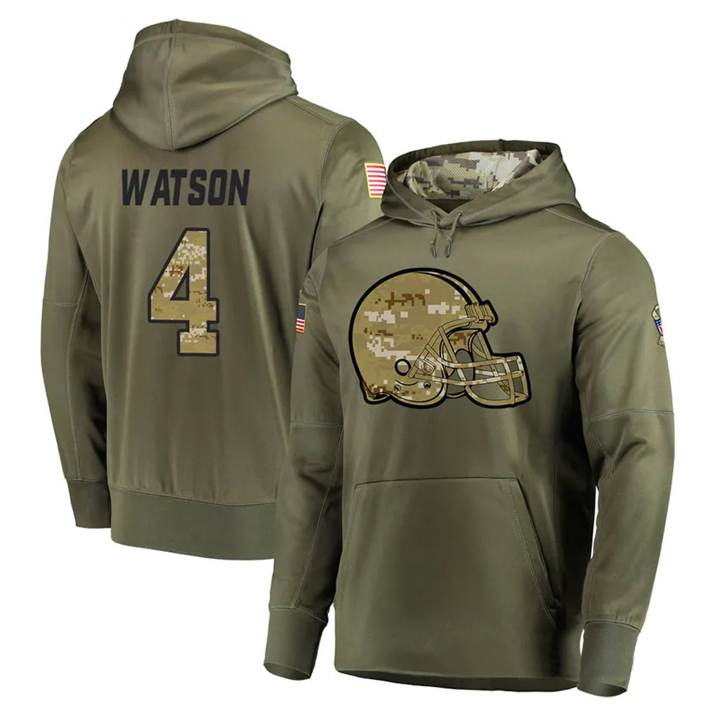 Crovyle C.Browns #4 Deshaun Watson Player Olive Salute to Service Pullover Hoodies Home Game Stitched Jerseys