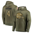 Crovyle C.Browns #4 Deshaun Watson Player Olive Salute to Service Pullover Hoodies Home Game Stitched Jerseys