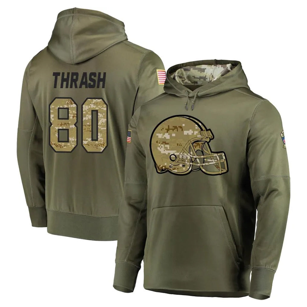 Crovyle C.Browns #80 Jamari Thrash Player Olive Salute to Service Pullover Hoodies Home Game Stitched Jerseys