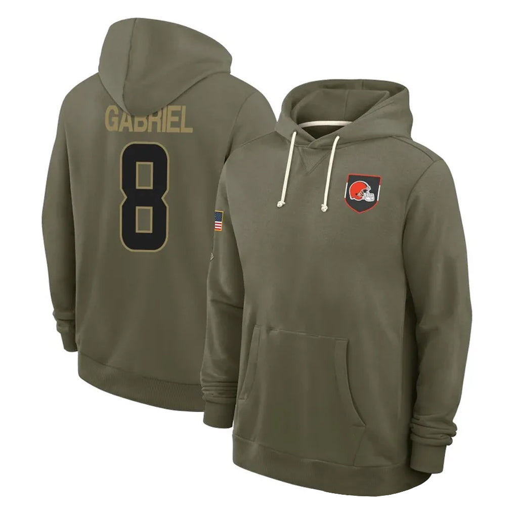 Crovyle C.Browns #8 Dillon Gabriel Player Olive Salute to Service Pullover Hoodies Limited Stitched Jerseys