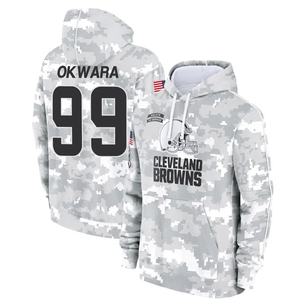 Crovyle C.Browns #99 Julian Okwara Player Arctic Camo Salute to Service Hoodies Limited Game Stitched Jerseys