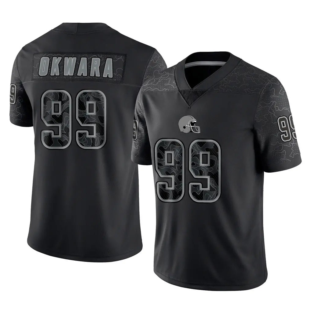 Crovyle C.Browns #99 Julian Okwara Player Black Reflective Home Game Stitched Jerseys