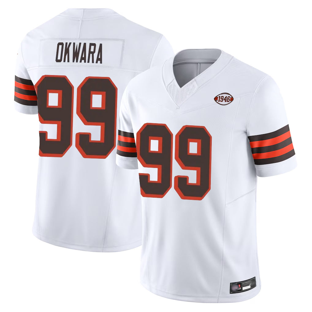 Crovyle C.Browns #99 Julian Okwara Player White Limited Vapor F.U.S.E. Alternate Game Stitched Jerseys