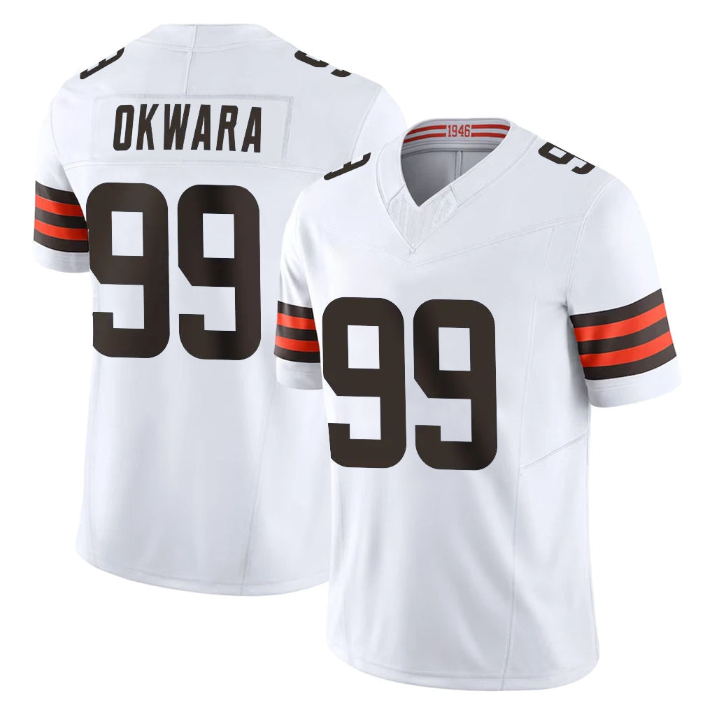 Crovyle C.Browns #99 Julian Okwara Player White Vapor F.U.S.E. Limited Home Game Stitched Jerseys