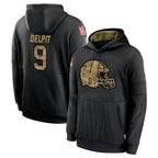 Crovyle C.Browns #9 Grant Delpit Player Black Salute to Service Pullover Hoodies Limited Stitched Jerseys