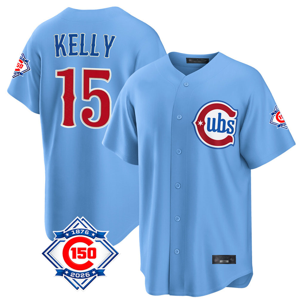 Crovyle C.Cubs #15 Carson Kelly Player Light Blue 150th Anniversary Home Game Stitched Jerseys